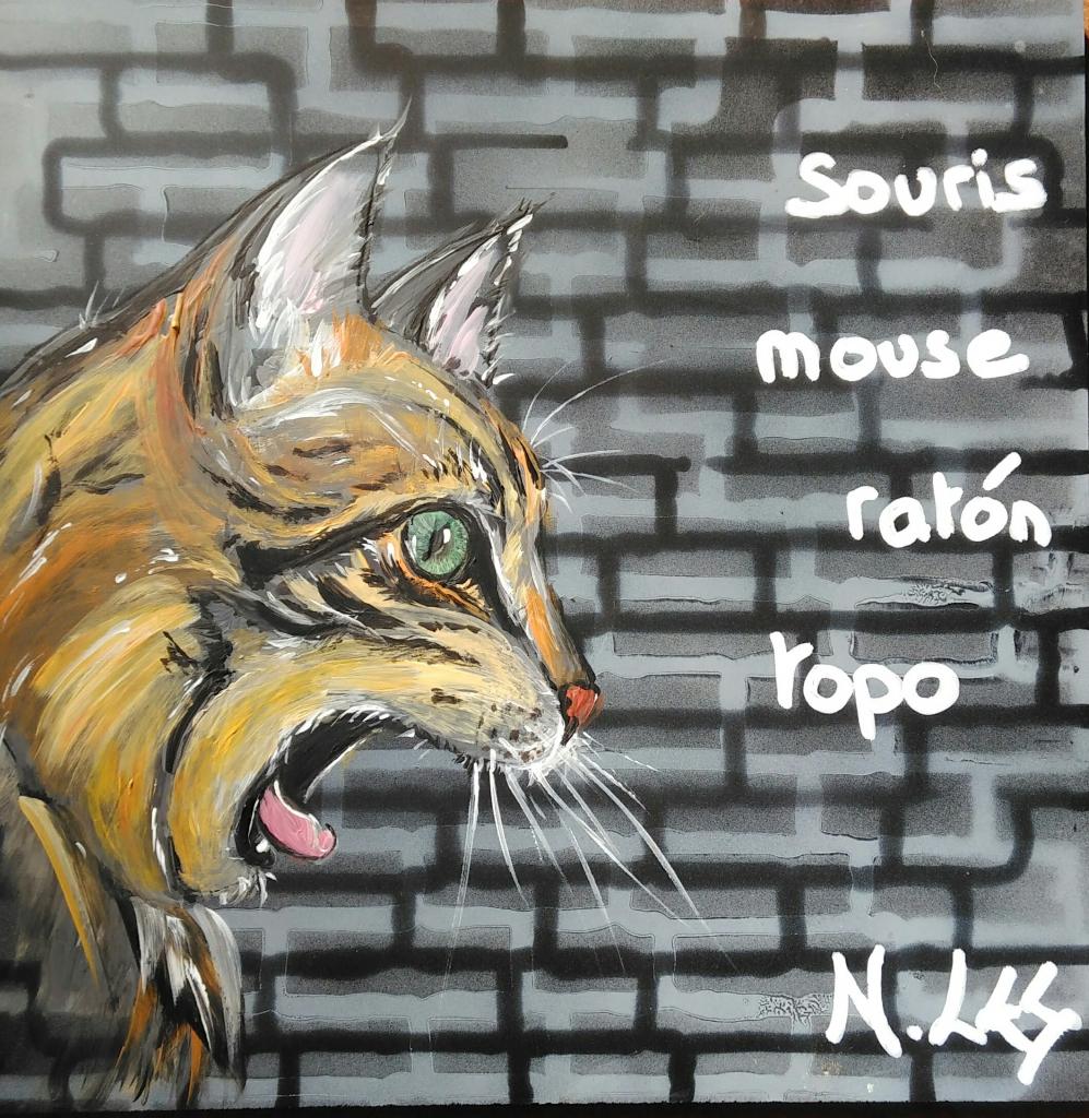 Le chat qui avait peur des souris, acrylique sur panneau